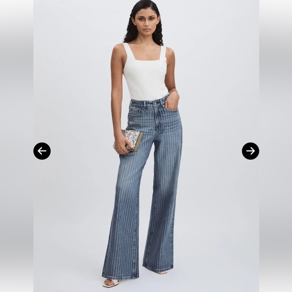 NWT Good American Good Ease Rhinestone Embellished Wide Leg - Picture 3 of 16